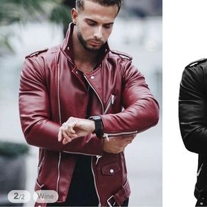Men’s Maroon Dark Red Faux Leather Jacket